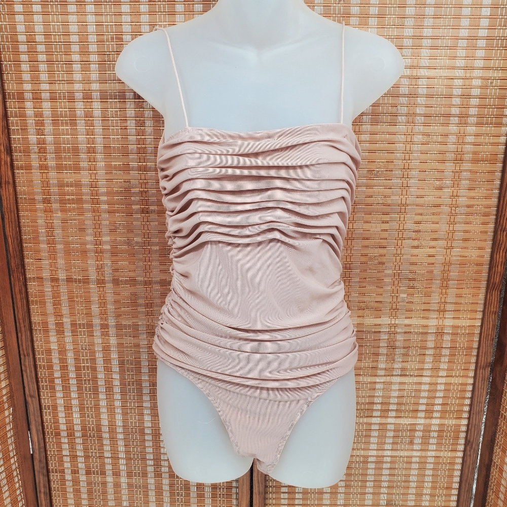 ♡ Princess Polly Pleated Blush Pink Bodysuit with Spaghetti Straps Size 10